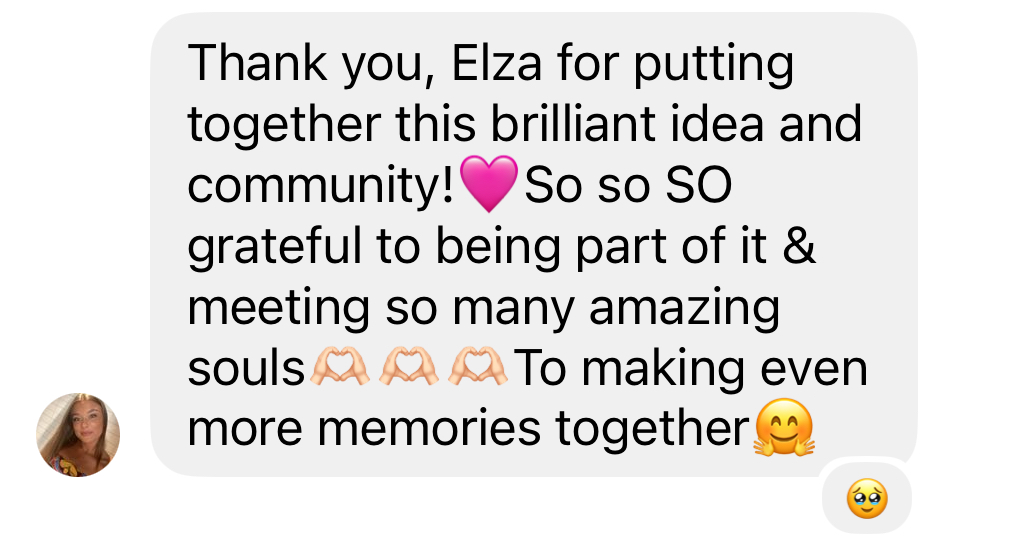 Message from a Playhard member thanking Playhard for the community and the amazing people she has met