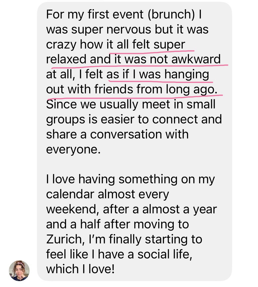 Message from a Playhard member about the friendships she found