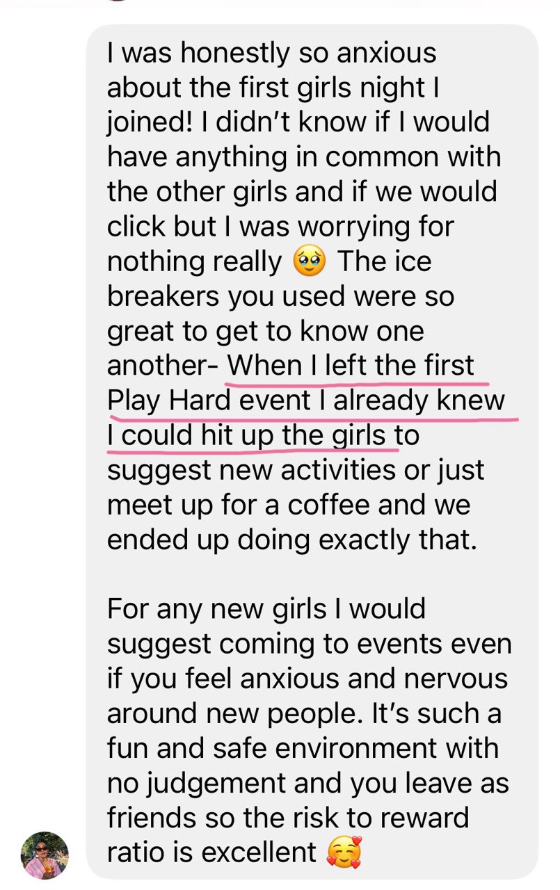 Message from a Playhard member about finding her people in Zurich