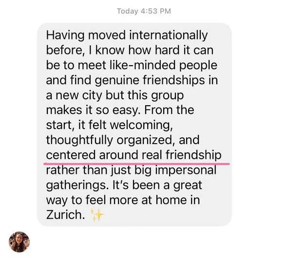 Message from a Playhard member: welcoming and centered around real friendship, a great way to feel more at home in Zurich